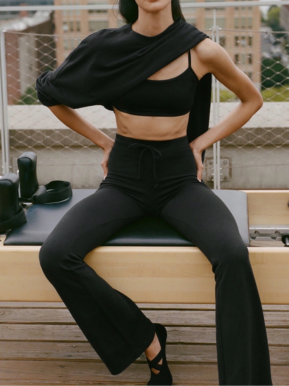 ALO Yoga Black Knit Pants with Drawcord Waist